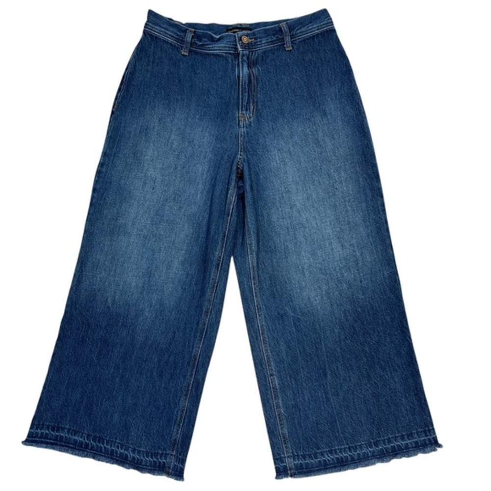 Sincerely Jules High-Rise Flare Wide Leg Crop Jeans 30" Medium Wash Raw Hem